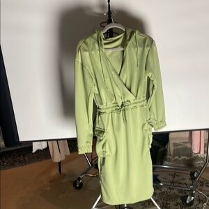 Green Hooded Wrap Dress